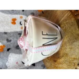 Rae Dunn Artisan Collection Measuring Cups Set of 4 | White Ceramic w Pink Ribbo